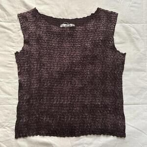 Rafael vintage plisse textures permanent pleat Brown sleeveless top Size medium